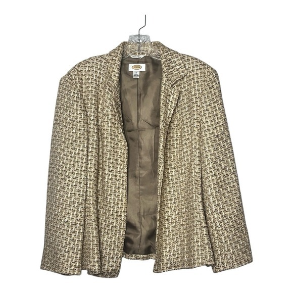 Talbots Petites Open Blazer‎ Womens Size 12 Beige Basket Weave Pattern Viscose - Picture 1 of 7